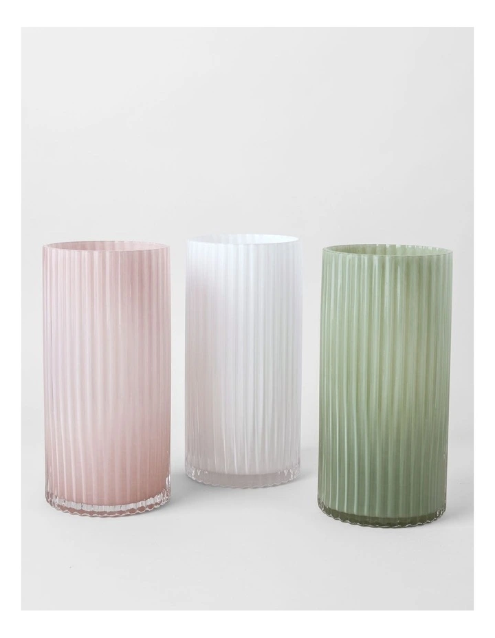 Atlas Ribbed Glass Vase 30cm in Pink image 3