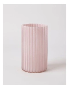 Atlas Ribbed Glass Vase 20cm in Pink