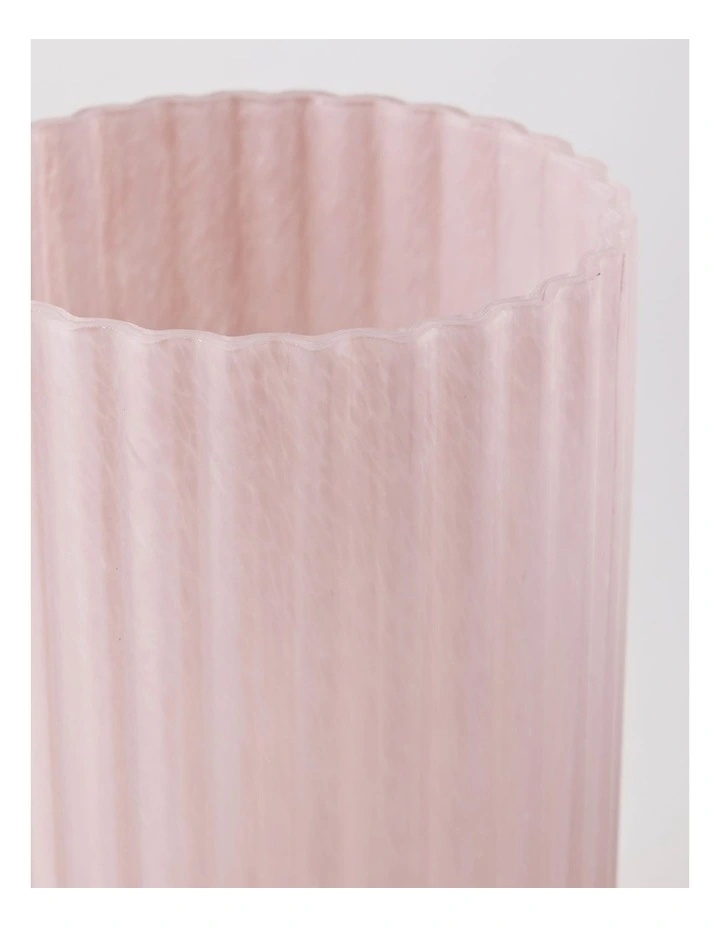 Atlas Ribbed Glass Vase 20cm in Pink image 2