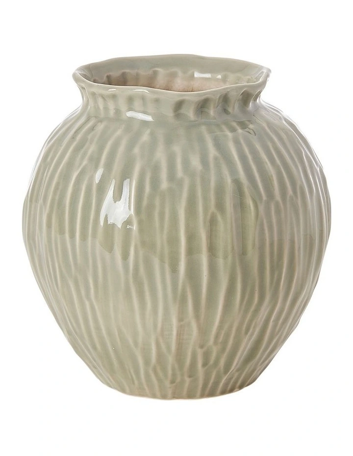 Jarah Textured Vase D20.5XH21.5cm in Sage Green image 1