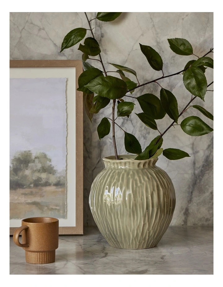 Jarah Textured Vase D20.5XH21.5cm in Sage Green image 3