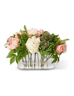 Chloe Peony Mix Rectangle Vase in Pink/G