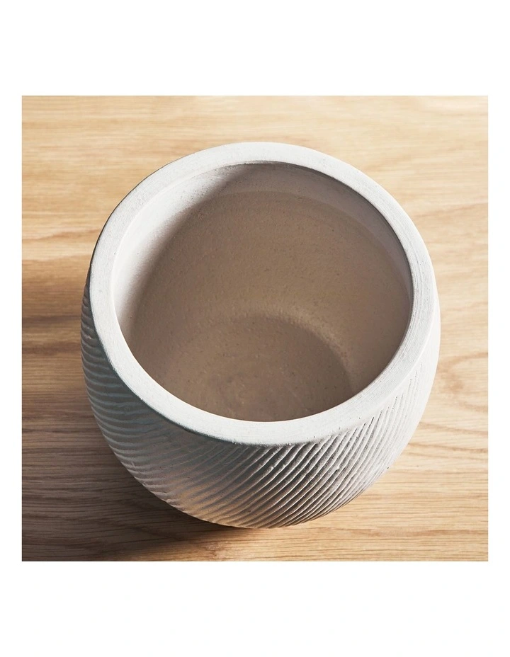 Ceramic Pot On Acacia Wood Stand 24cm in White image 5