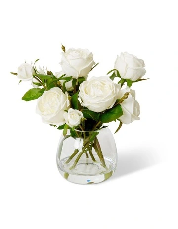 Rose Austin Spray-Alma Vase in White