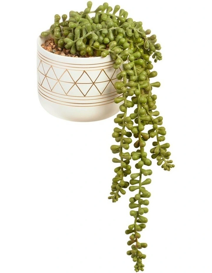 Artificial Potted String of Pearls Plant in Ceramic Pot 40cm in White/Green image 1