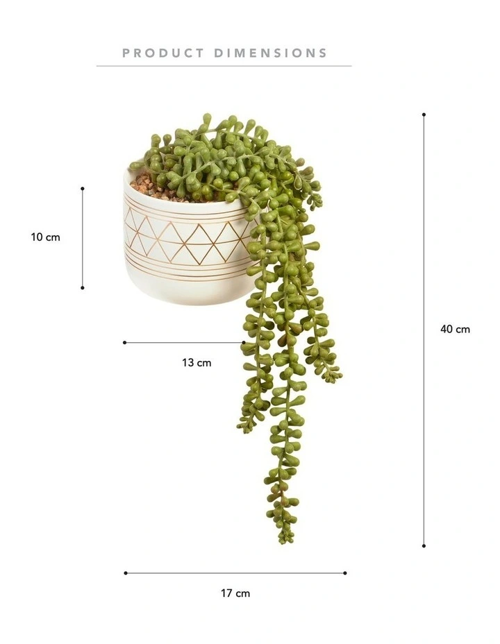 Artificial Potted String of Pearls Plant in Ceramic Pot 40cm in White/Green image 3
