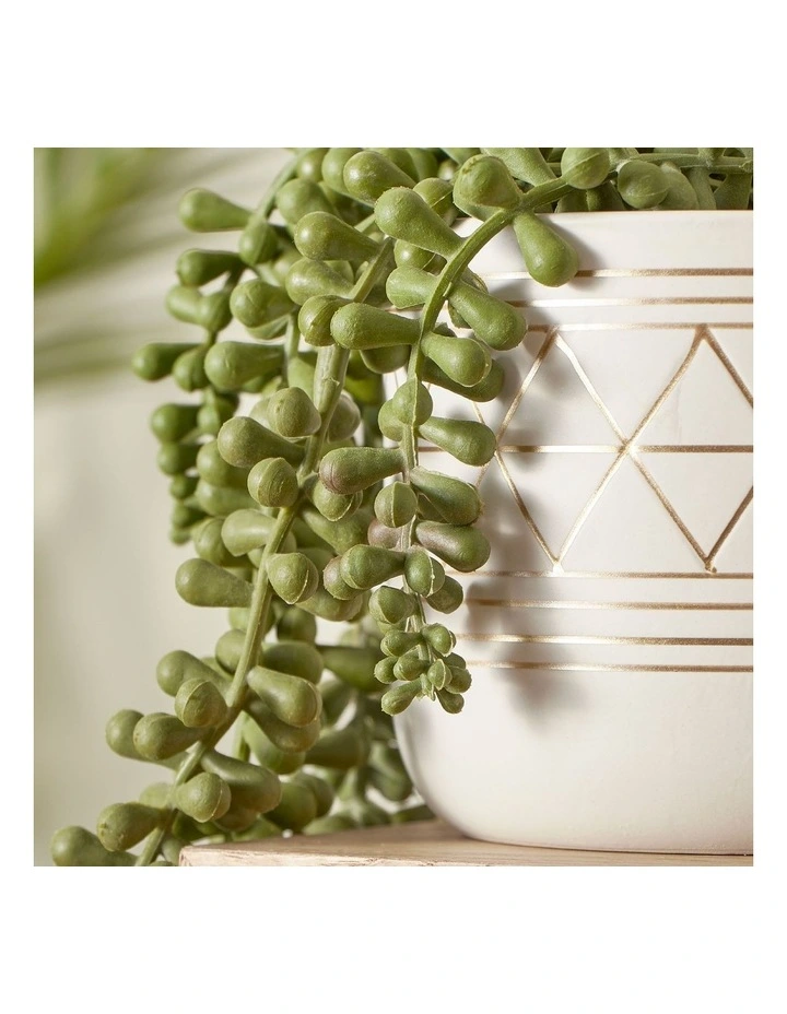 Artificial Potted String of Pearls Plant in Ceramic Pot 40cm in White/Green image 5