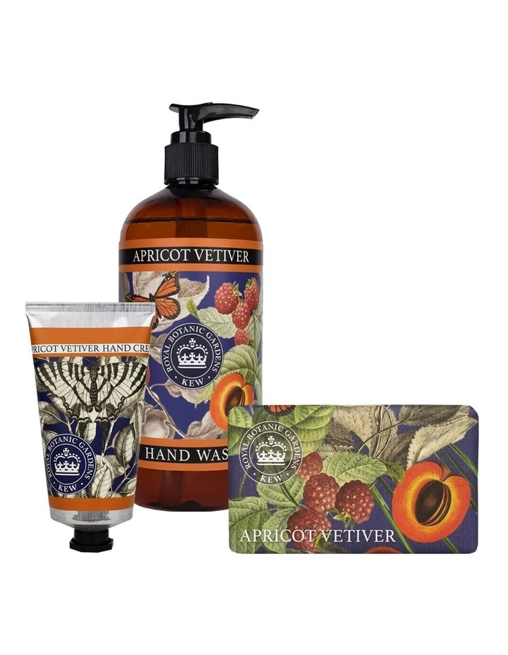 Royal Kew Gardens Apricot Vetiver Hand Cream, Soap And Wash Bundle image 1