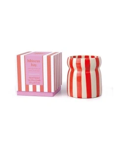 Cabana Striped Ceramic Candle