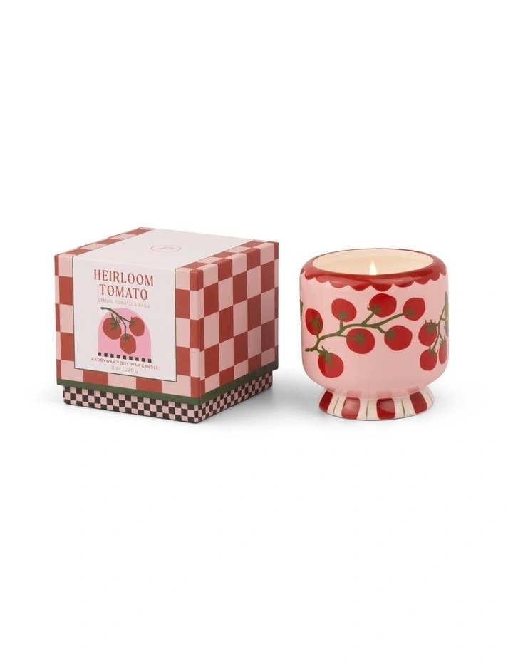 A dopo 8oz Hand Painted Tomato Vine Ceramic Candle in Heirloom Tomato image 1