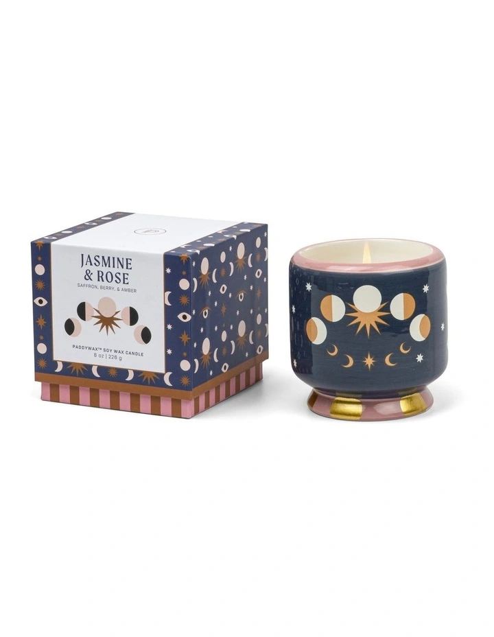 A dopo 8 oz./226g Moon Phases Ceramic Candle in Jasmine & Rose image 1