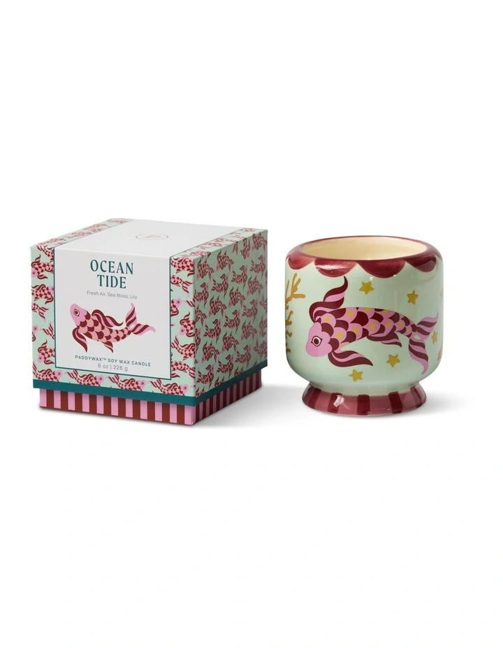 A Dopo 8Oz Handpainted Koi Candle in Ocean Tide image 1