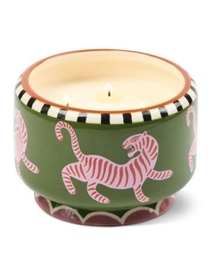A dopo 24 oz Ceramic Tiger Candle - Black Cedar & Fig