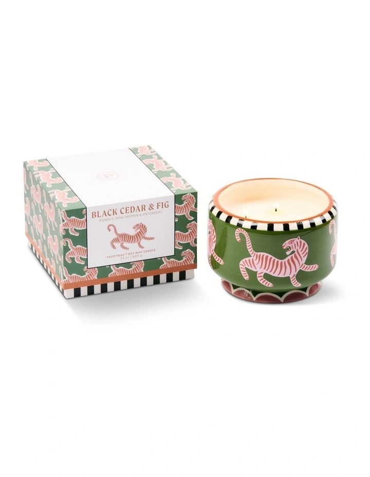 A dopo 24 oz Ceramic Tiger Candle - Black Cedar & Fig image 2