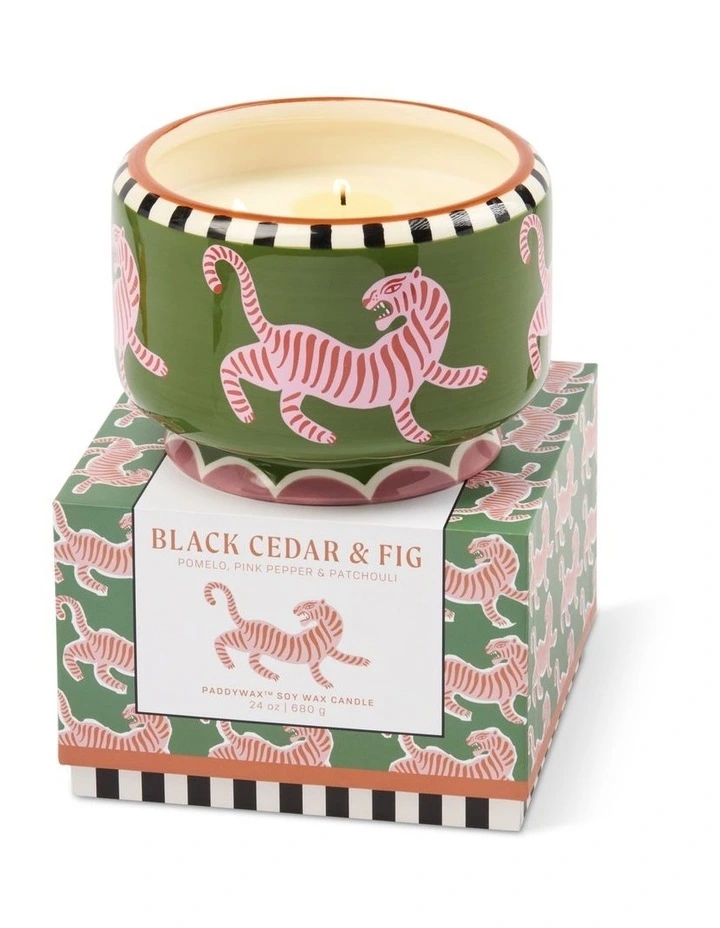 A dopo 24 oz Ceramic Tiger Candle - Black Cedar & Fig image 3