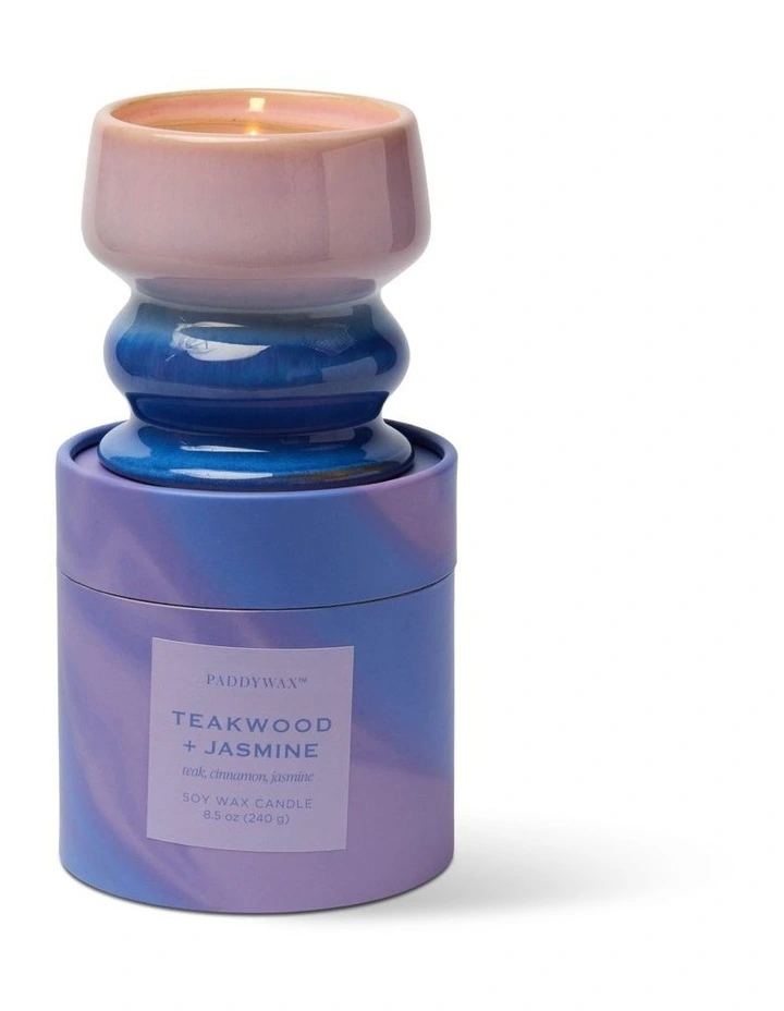 Melt 8.5oz Ombre Reactive Dyed Ceramic Candle with Printed Box in Teakwood & Jasmine image 3
