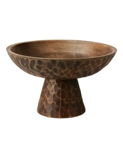 Carved Dark Wash Pedestal Bowl 34x20cm in Brown