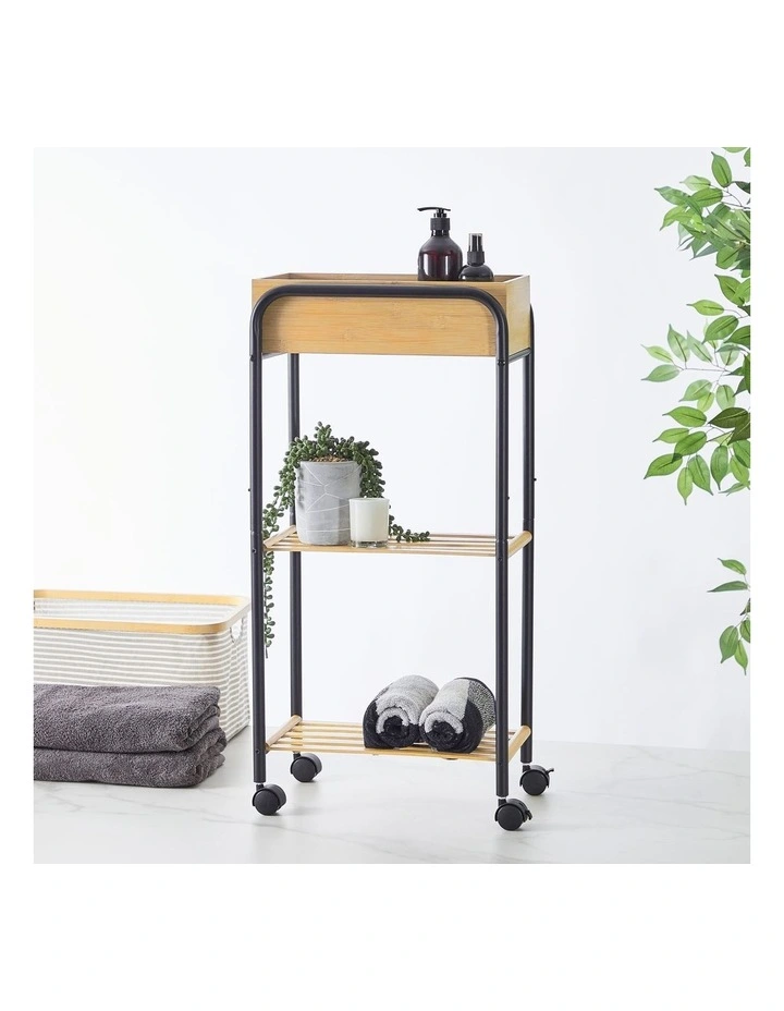 Utility Bamboo Rolling Storage Cart in Natural image 2