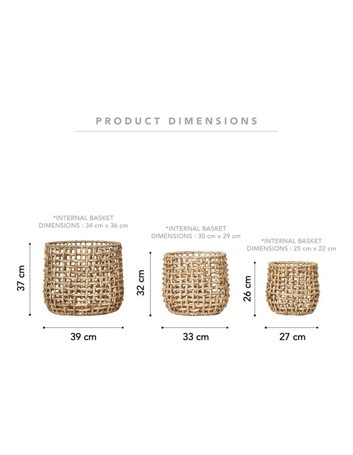 Open Weave Water Hyacinth Baskets Set of 3 in Brown image 3