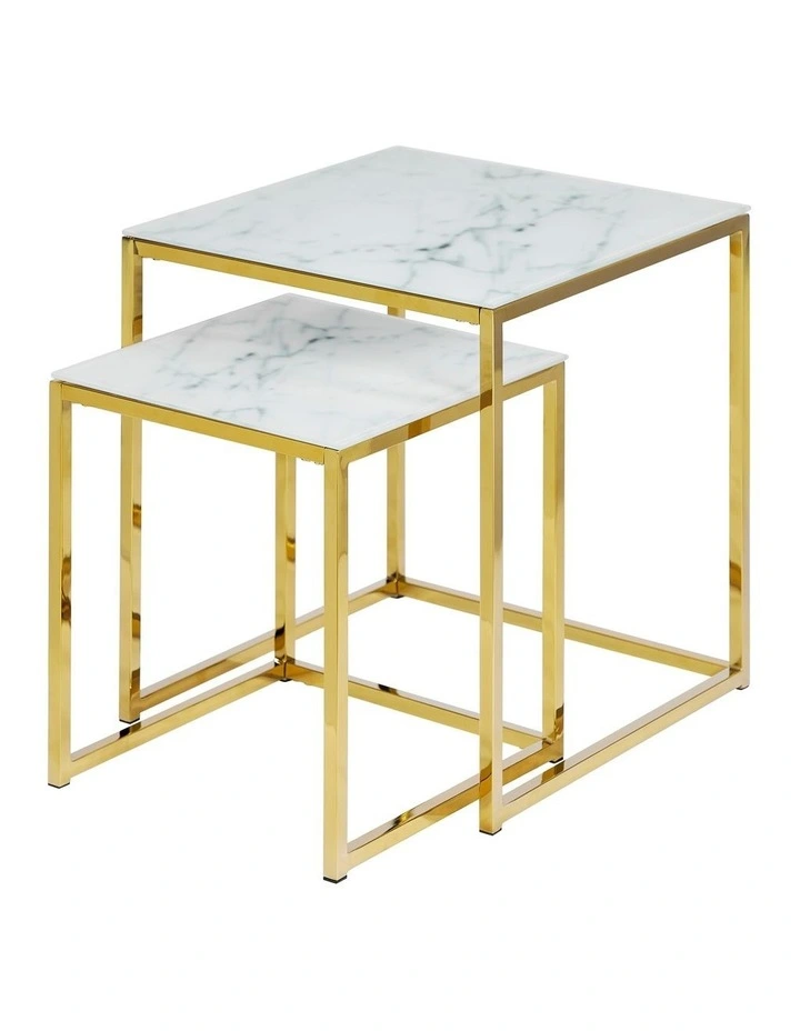 Ali Square Nest Glass Marble Table 2 Piece in White image 1