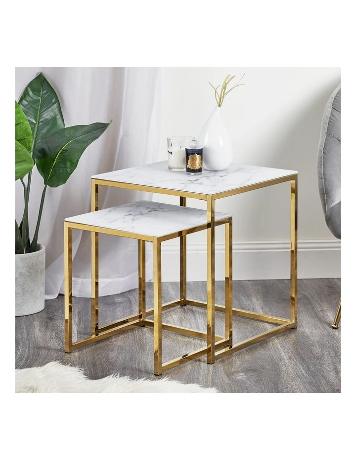 Ali Square Nest Glass Marble Table 2 Piece in White image 2