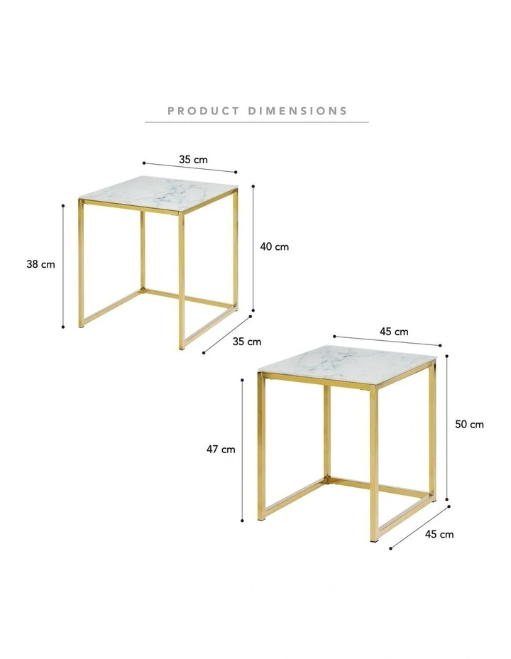 Ali Square Nest Glass Marble Table 2 Piece in White image 3