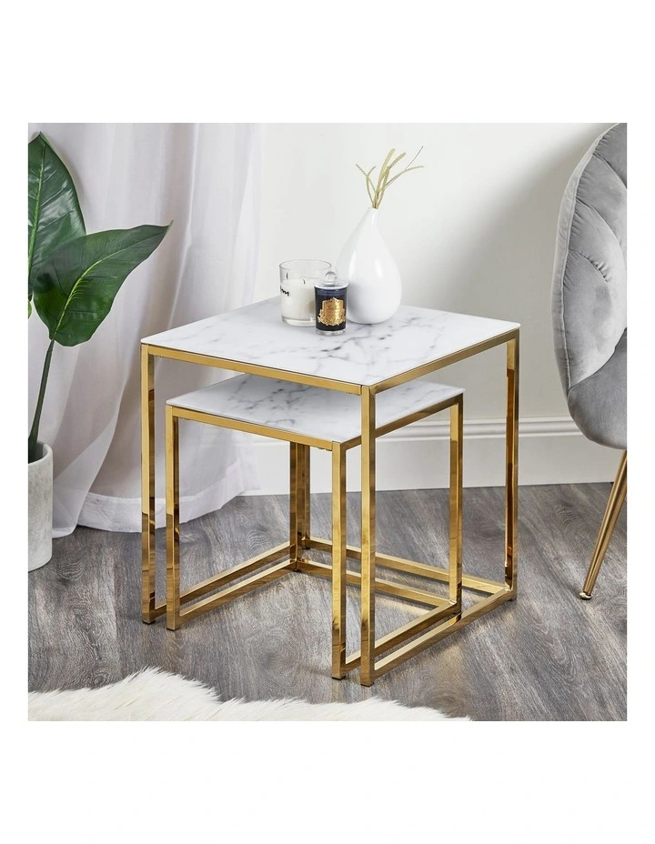 Ali Square Nest Glass Marble Table 2 Piece in White image 4