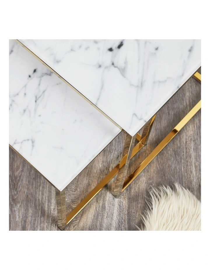Ali Square Nest Glass Marble Table 2 Piece in White image 5