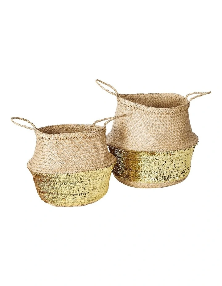 Carrie Sequin Seagrass Baskets Set Of 2 in Natural image 1