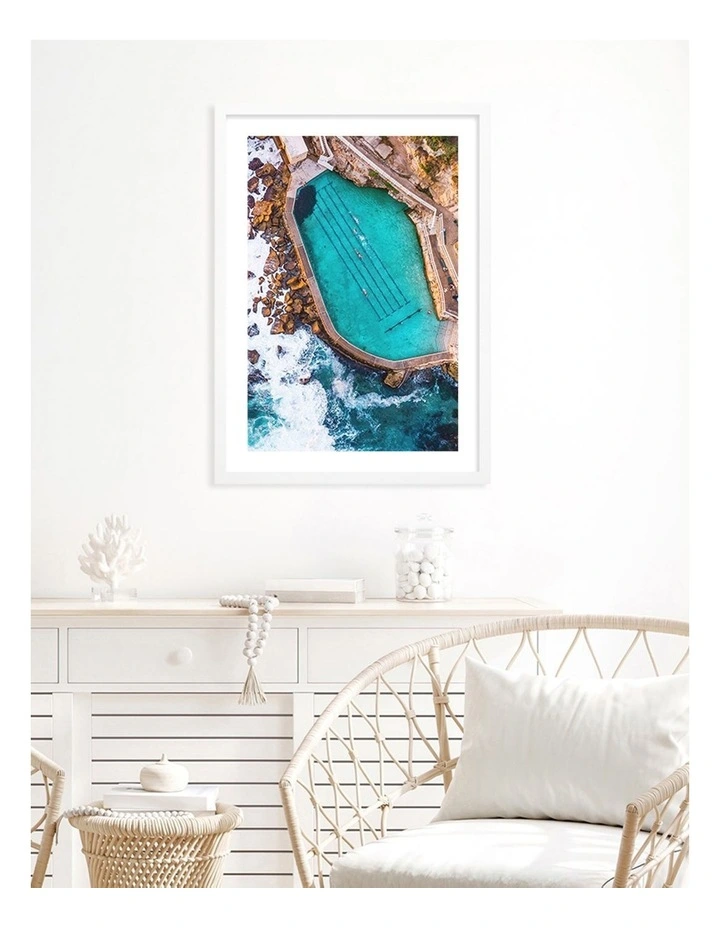 Australian Made Bronte Ocean Pool 1 Art Print A1 Frame in White image 2