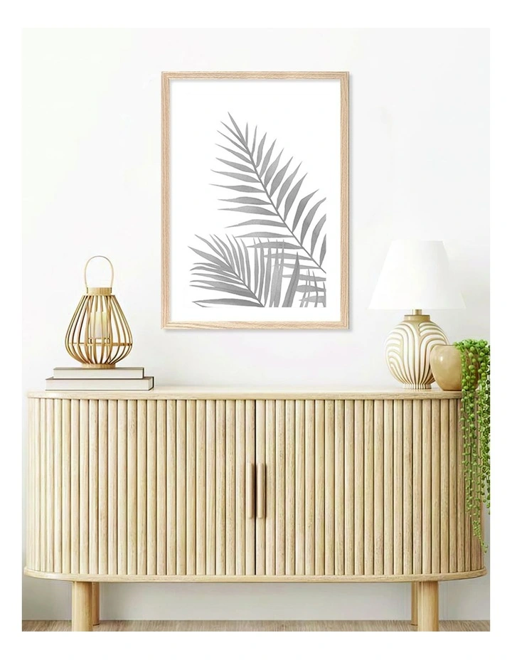 Australian Made Watercolour Palm Leaves Black Art Print A1 in Natural Frame image 2