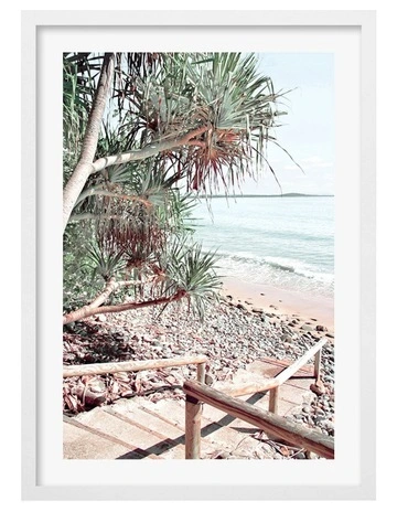 Australian Made Noosaville Beach Stairs A3 Art Print Frame in White
