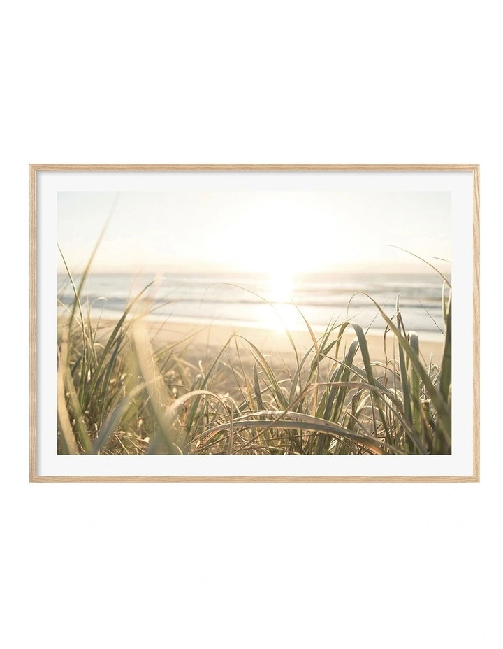 Australian Made Beach Grass Sunset Art Print A0 Frame in Natural Frame image 1
