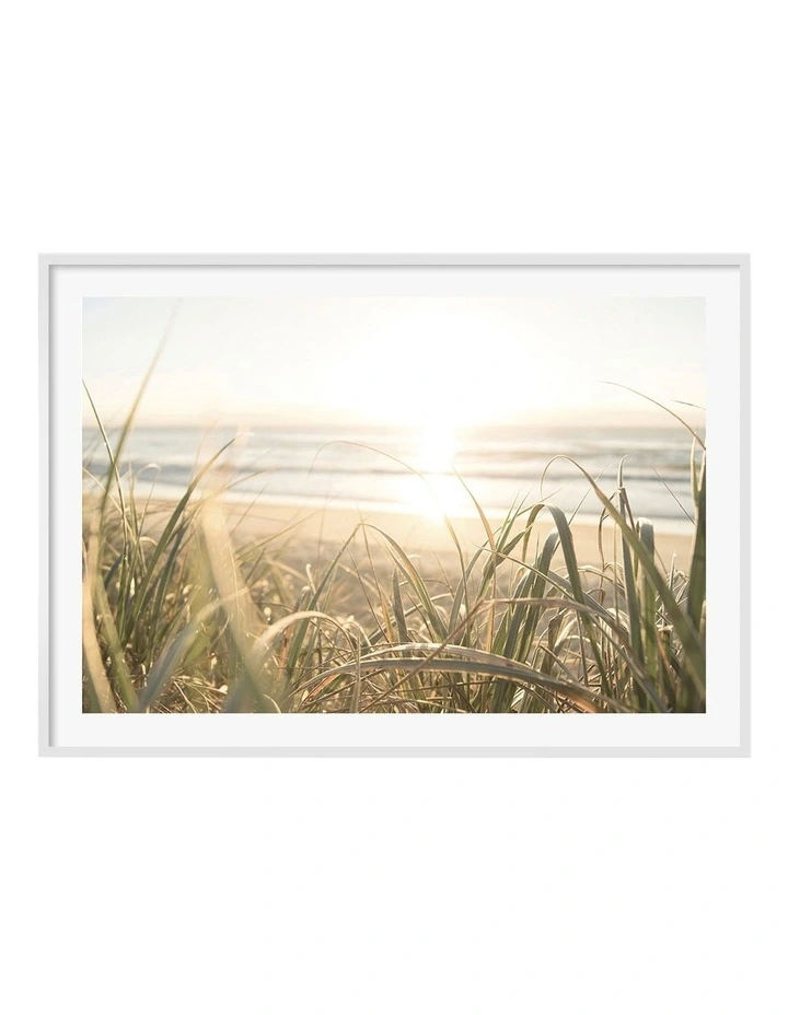 Australian Made Beach Grass Sunset Art Print A0 White Frame image 1