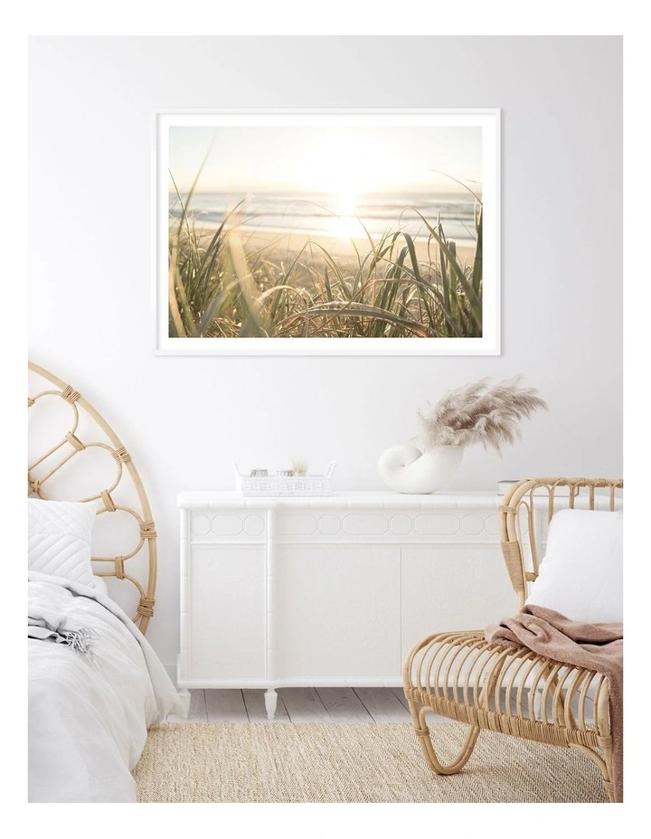 Australian Made Beach Grass Sunset Art Print A0 White Frame image 2