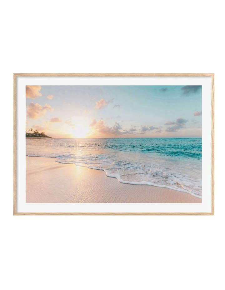 Australian Made Beach Sunrise Art Print A0 Frame in Natural Frame image 1