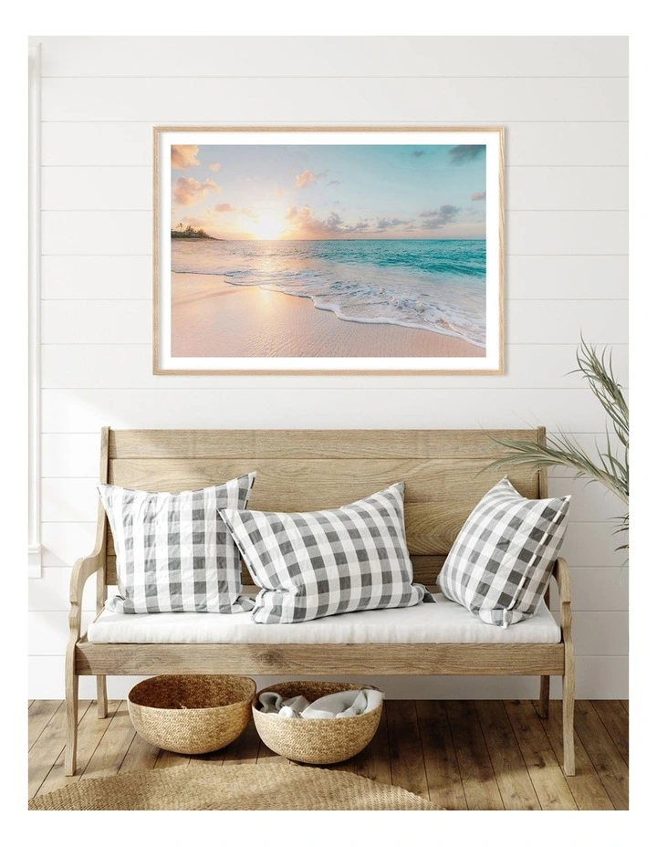 Australian Made Beach Sunrise Art Print A0 Frame in Natural Frame image 2