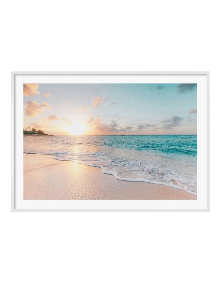Australian Made Beach Sunrise Art Print A0 White Frame image 1