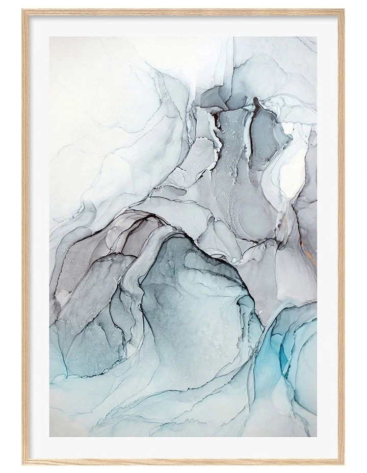 Australian Made Blue Black Ink 1 Art Print A0 Frame in Natural Frame image 1