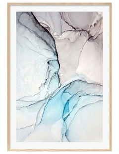 Australian Made Blue Black Ink 2 Art Print A0 Frame in Natural Frame