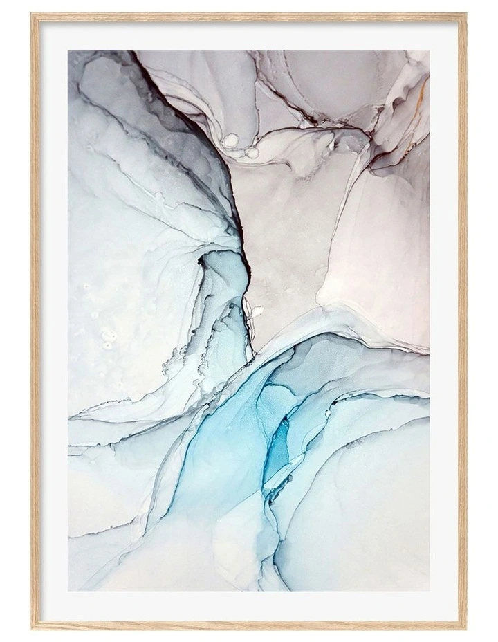 Australian Made Blue Black Ink 2 Art Print A0 Frame in Natural Frame image 1