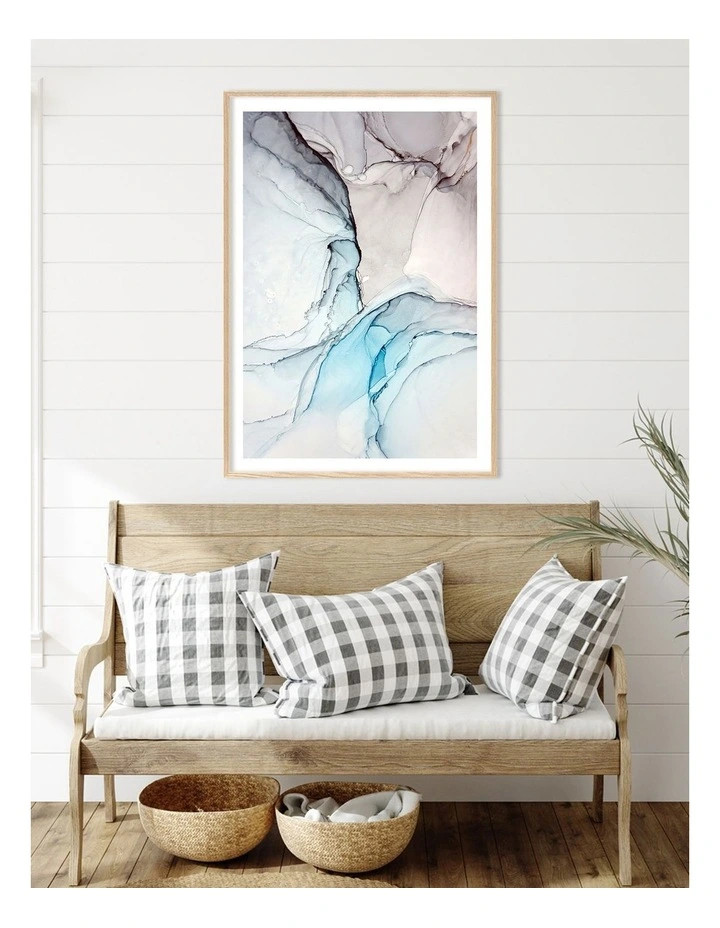 Australian Made Blue Black Ink 2 Art Print A0 Frame in Natural Frame image 2