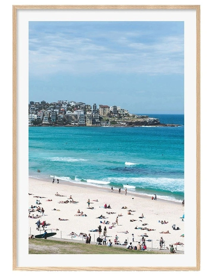 Australian Made Bondi Beach Life Art Print A0 Frame in Natural Frame image 1