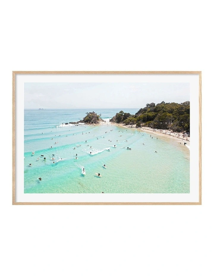 Australian Made Byron Bay Beach Life Art Print A0 Frame in Natural Frame image 1
