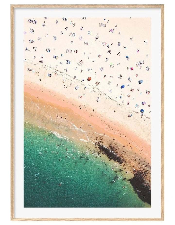 Australian Made Coogee Beach Life Art Print A0 Frame in Natural Frame image 1