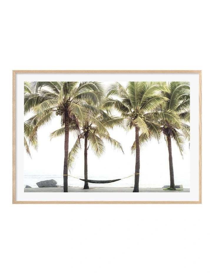 Australian Made Hammock and Palms Art Print A0 Frame in Natural Frame image 1