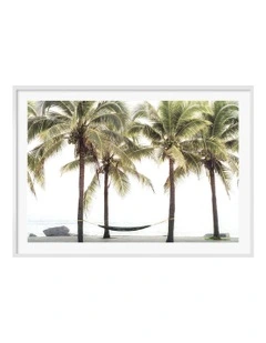 Australian Made Hammock and Palms Art Print A0 Frame in White Frame