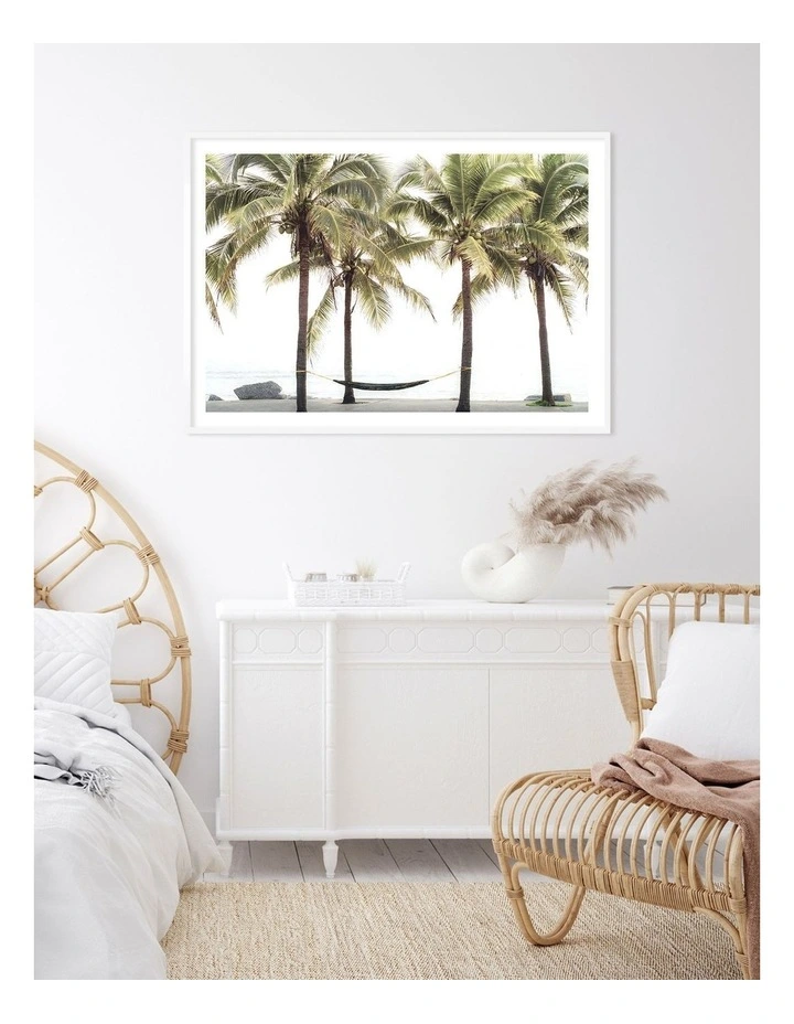 Australian Made Hammock and Palms Art Print A0 Frame in White Frame image 2