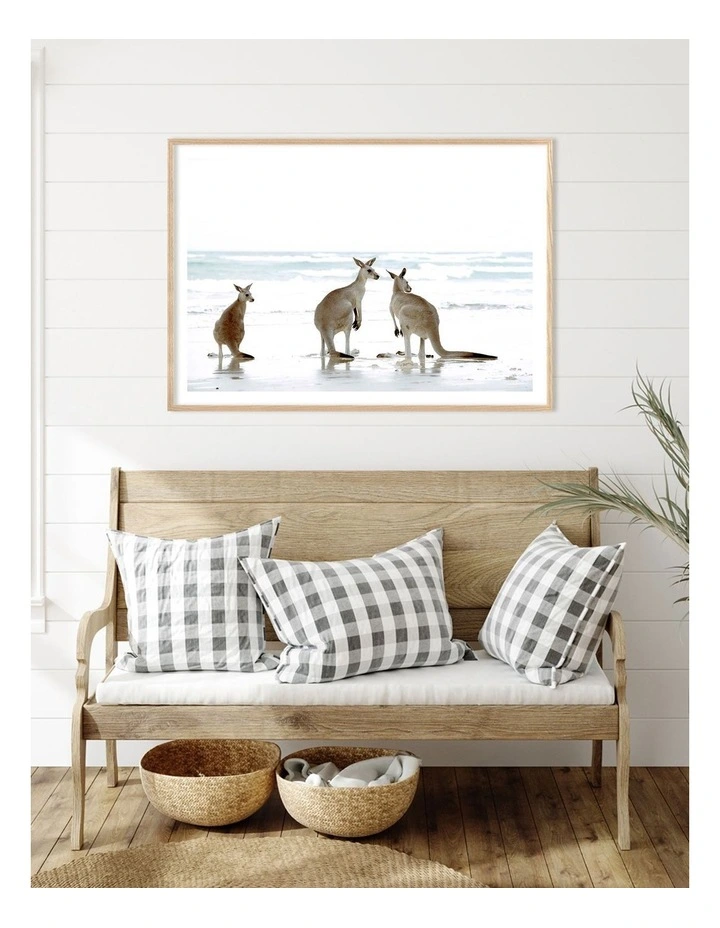 Australian Made Kangaroo Beach Art Print A0 Frame in Natural Frame image 2