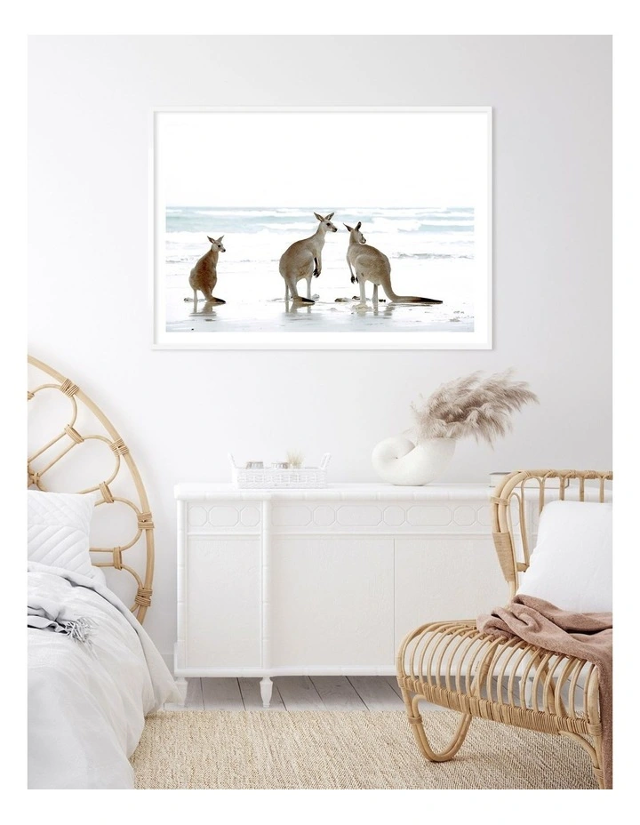 Australian Made Kangaroo Beach Art Print A0 Frame in White Frame image 2
